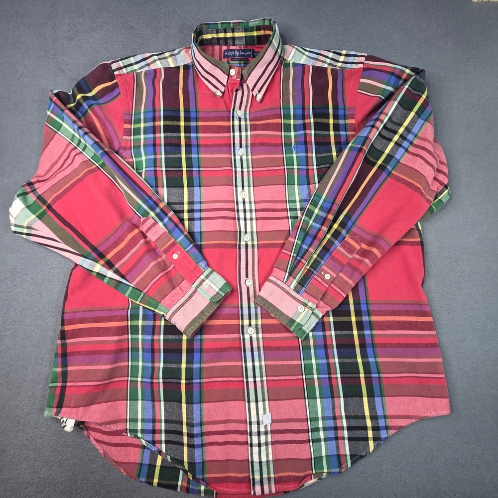 Ralph Lauren Vintage Multi Color Plaid Heavy Cotton Button Down Shirt XXL